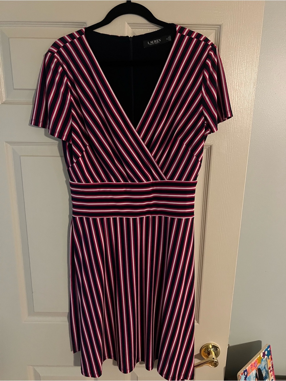 Ralph Lauren Pink and Navy Striped Midi Wrap-Style Dress